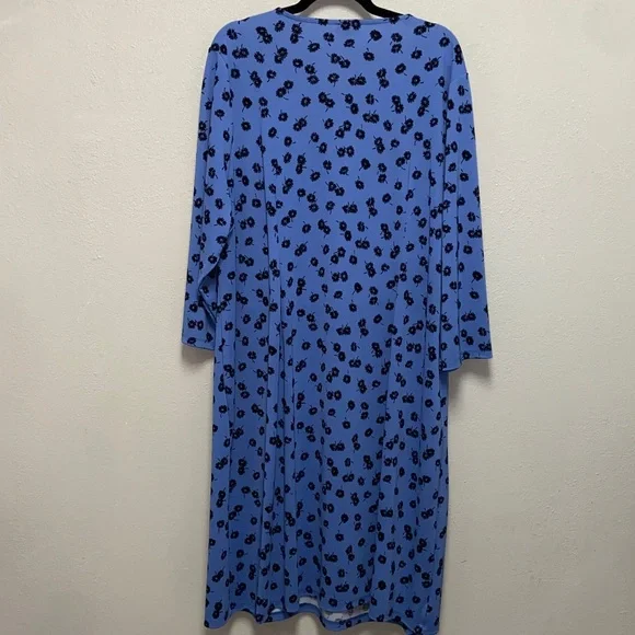 Talbots Plus Size Blue Floral Faux Fit and Flare Wrap Dress 3617 - Picture 5 of 9